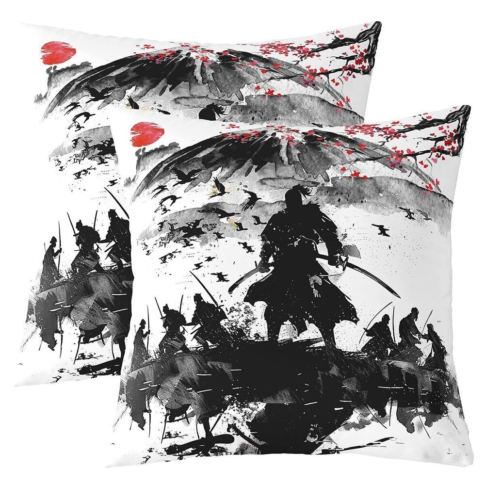 7000 Japanese Samurai Throw Pillow Covers 16"x16" Set of 2 Cherry Blossoms